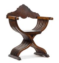 An Italian Renaissance Style Walnut Savonarola Chair Height 39 inches. — 18TH/19TH CENTURY