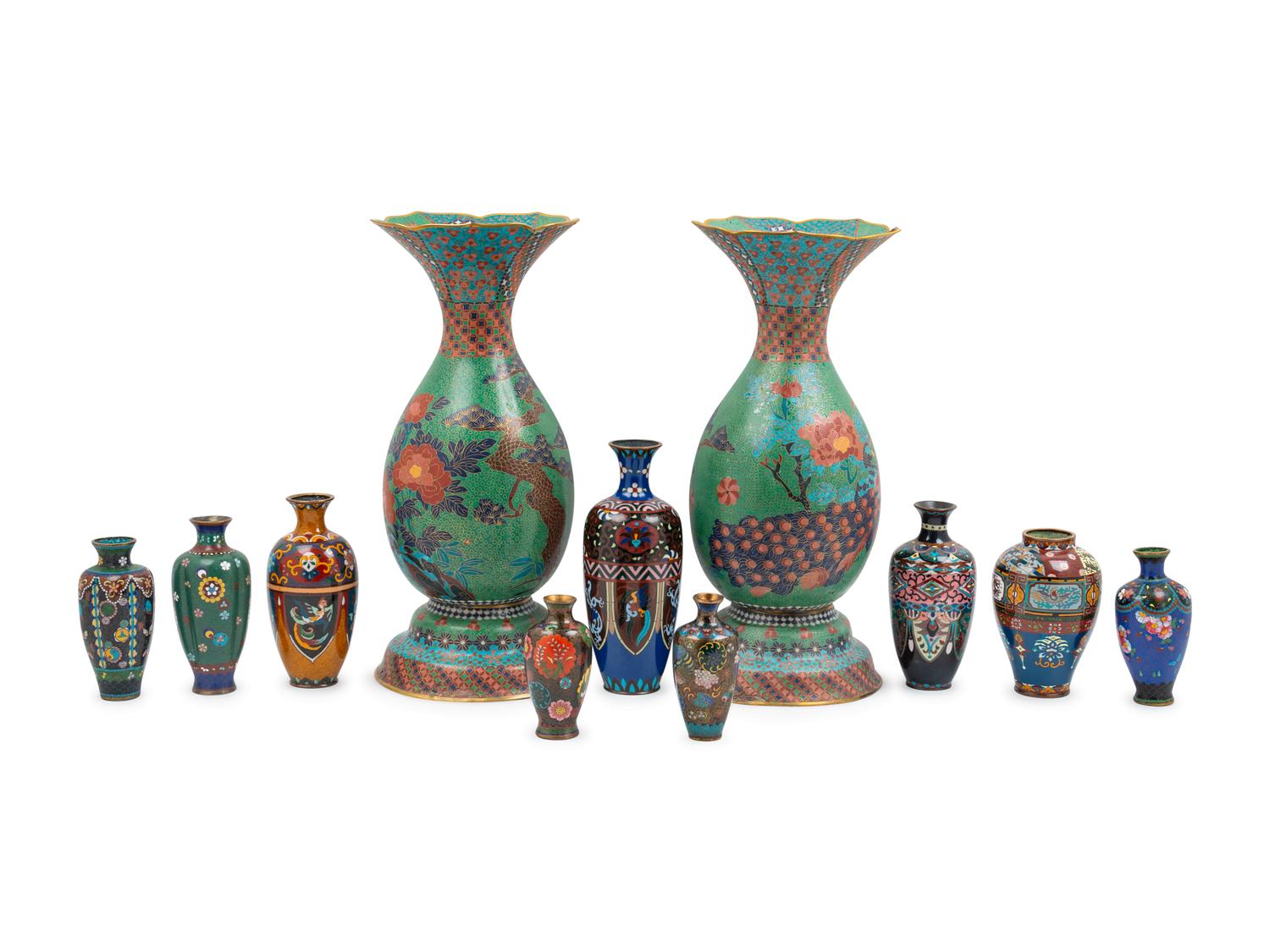 Eleven Japanese Cloisonné Enamel Vases