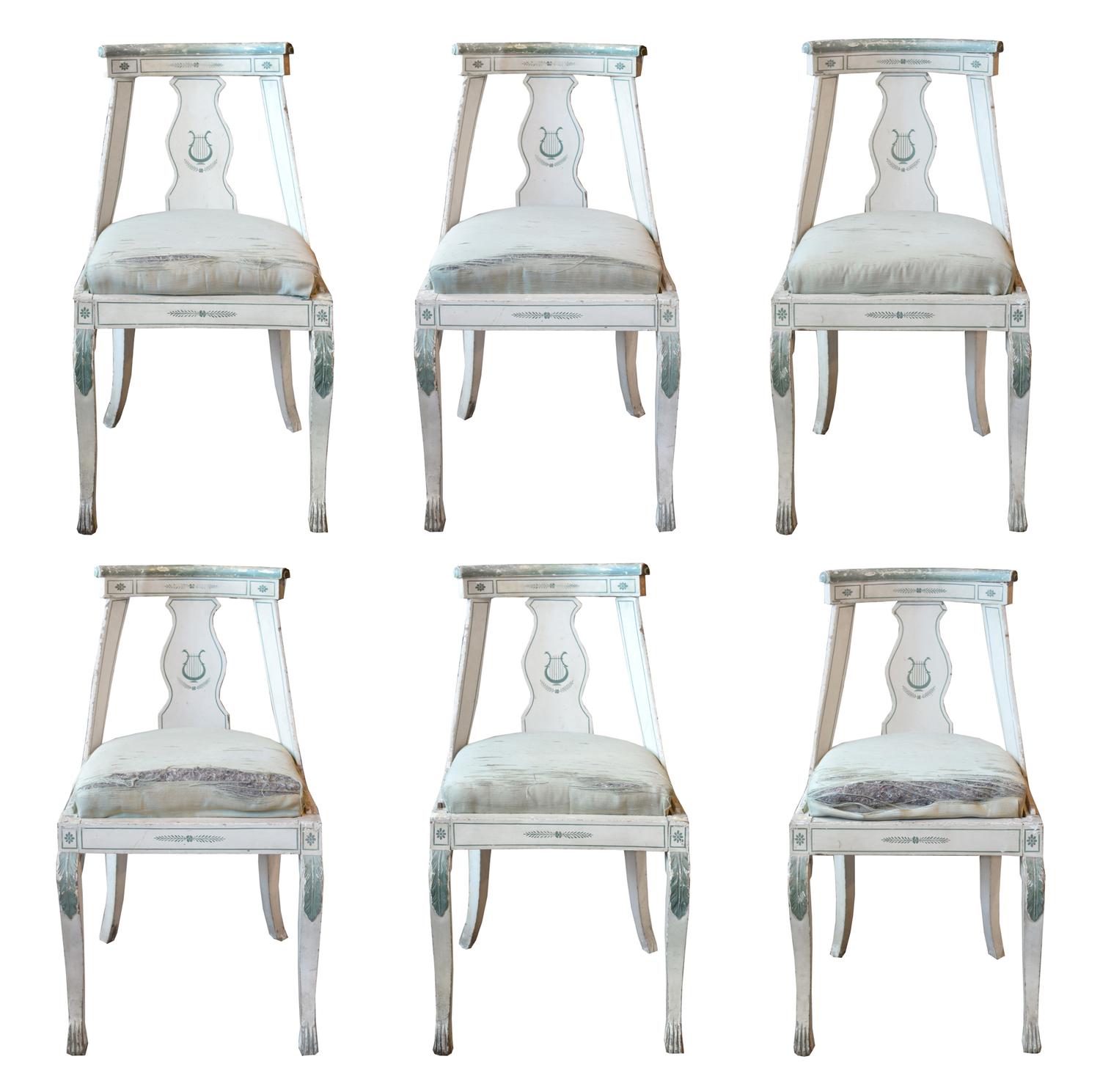 A Set of Six Empire Painted Side Chairs 18" W x 19" D x 35" H — France, Circa 1820