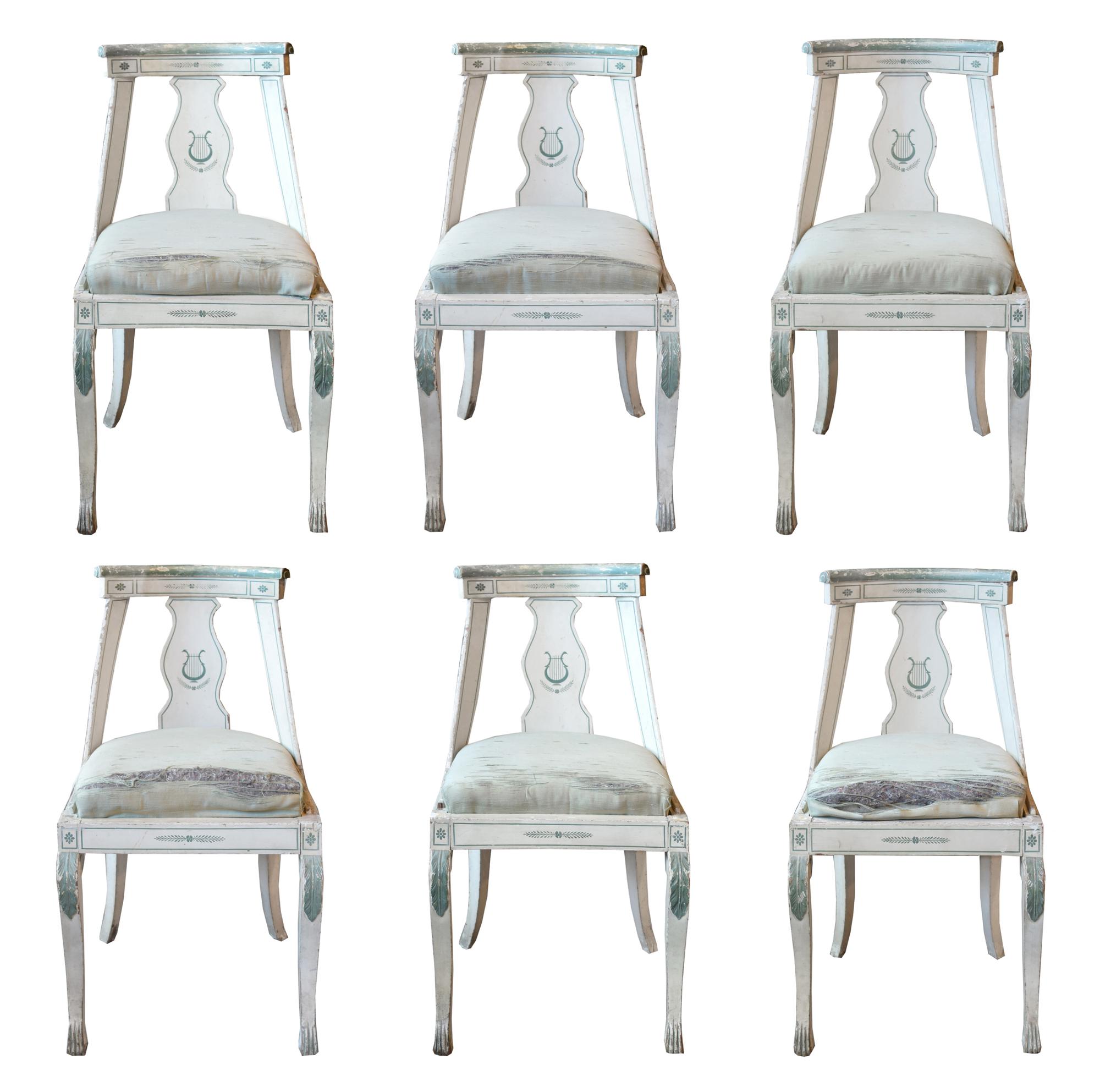 A Set of Six Empire Painted Side Chairs 18" W x 19" D x 35" H — France, Circa 1820