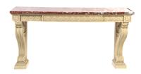 A Neoclassical Painted Console Table, Height 35 1/2 x width 68 x depth 18 3/4 inches.
