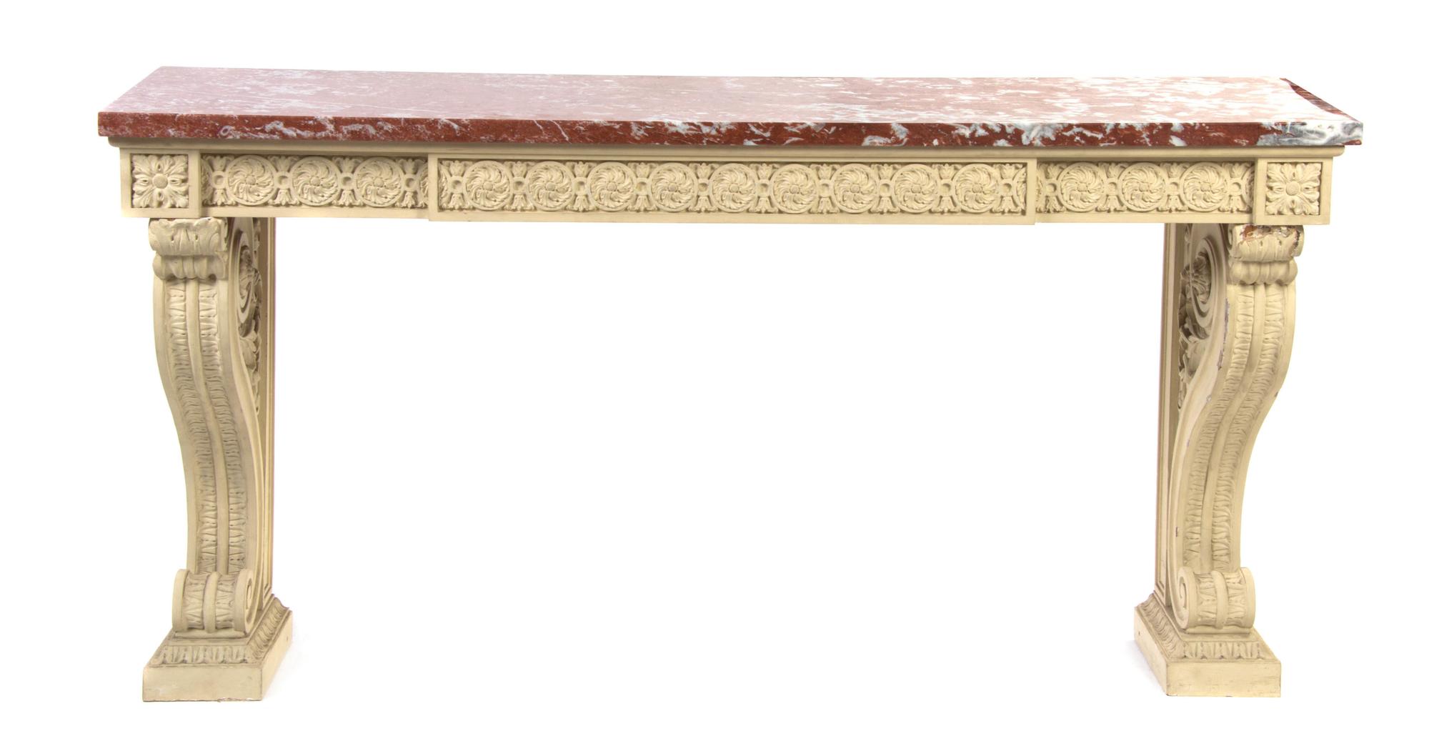 A Neoclassical Painted Console Table, Height 35 1/2 x width 68 x depth 18 3/4 inches.