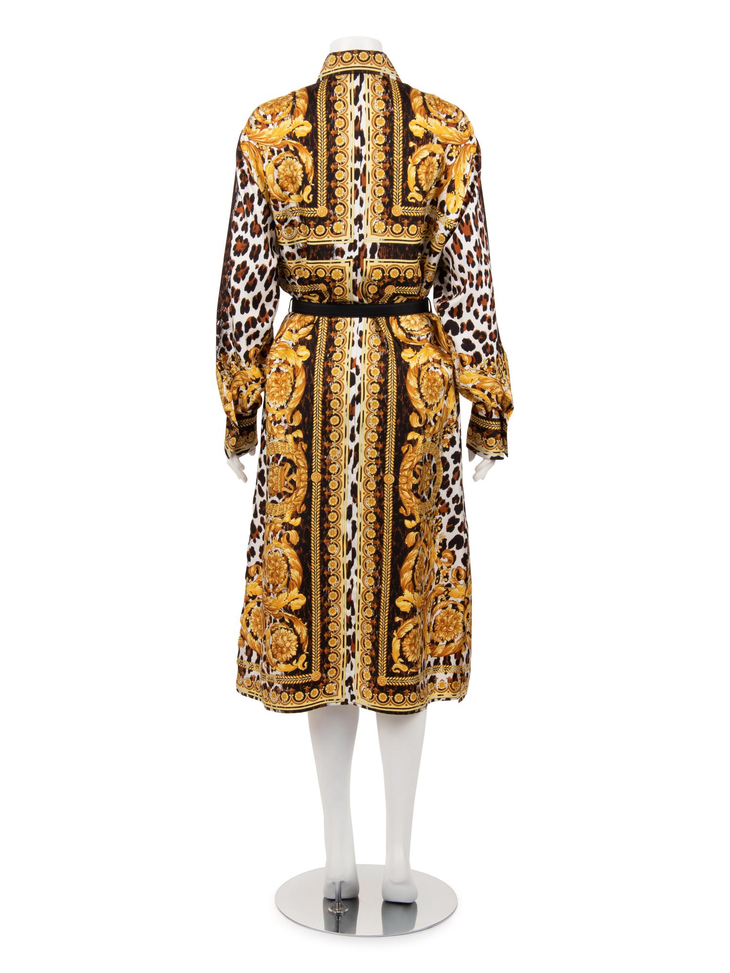 Versace Tribute "Wild Baroque" Silk Print Shirt Dress and Scarf, Spring 2018