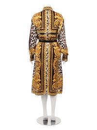 Versace Tribute "Wild Baroque" Silk Print Shirt Dress and Scarf, Spring 2018