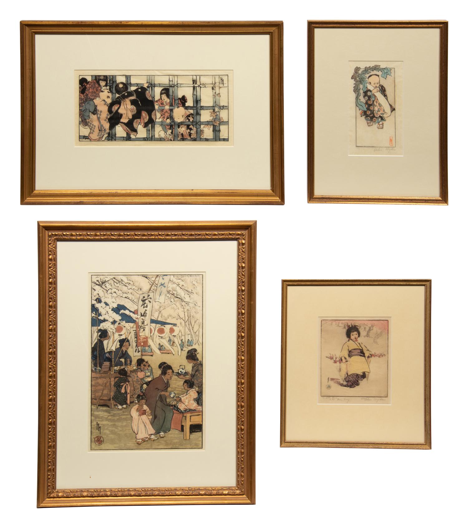 A Group of Four Woodcuts by Helen Hyde (American, 1868-1919)
