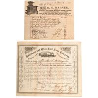 [STOCKS & OTHER FINANCES]. A group of 35 items, including 19th-20th century stock certificates.