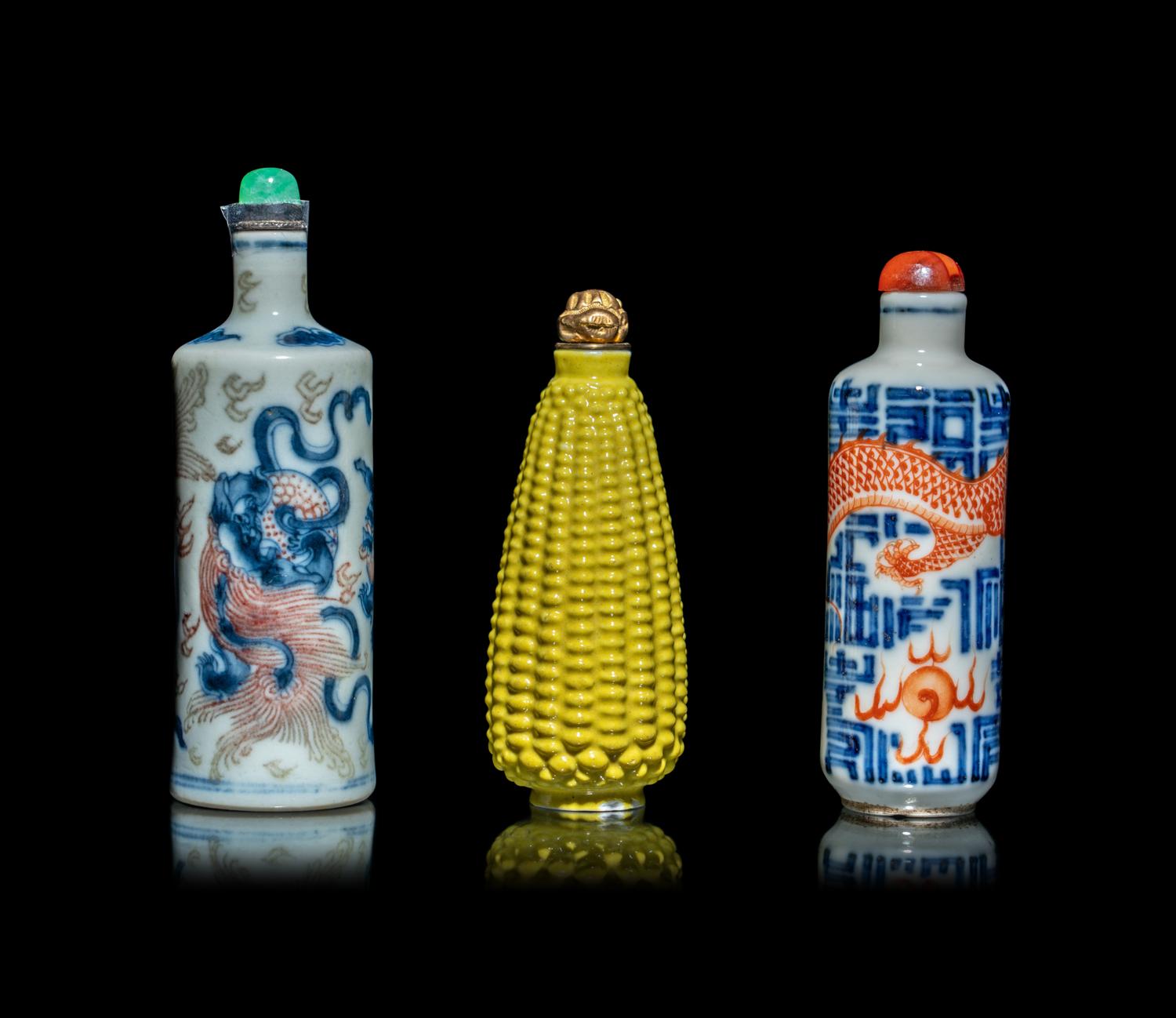 Three Chinese Porcelain Snuff Bottles