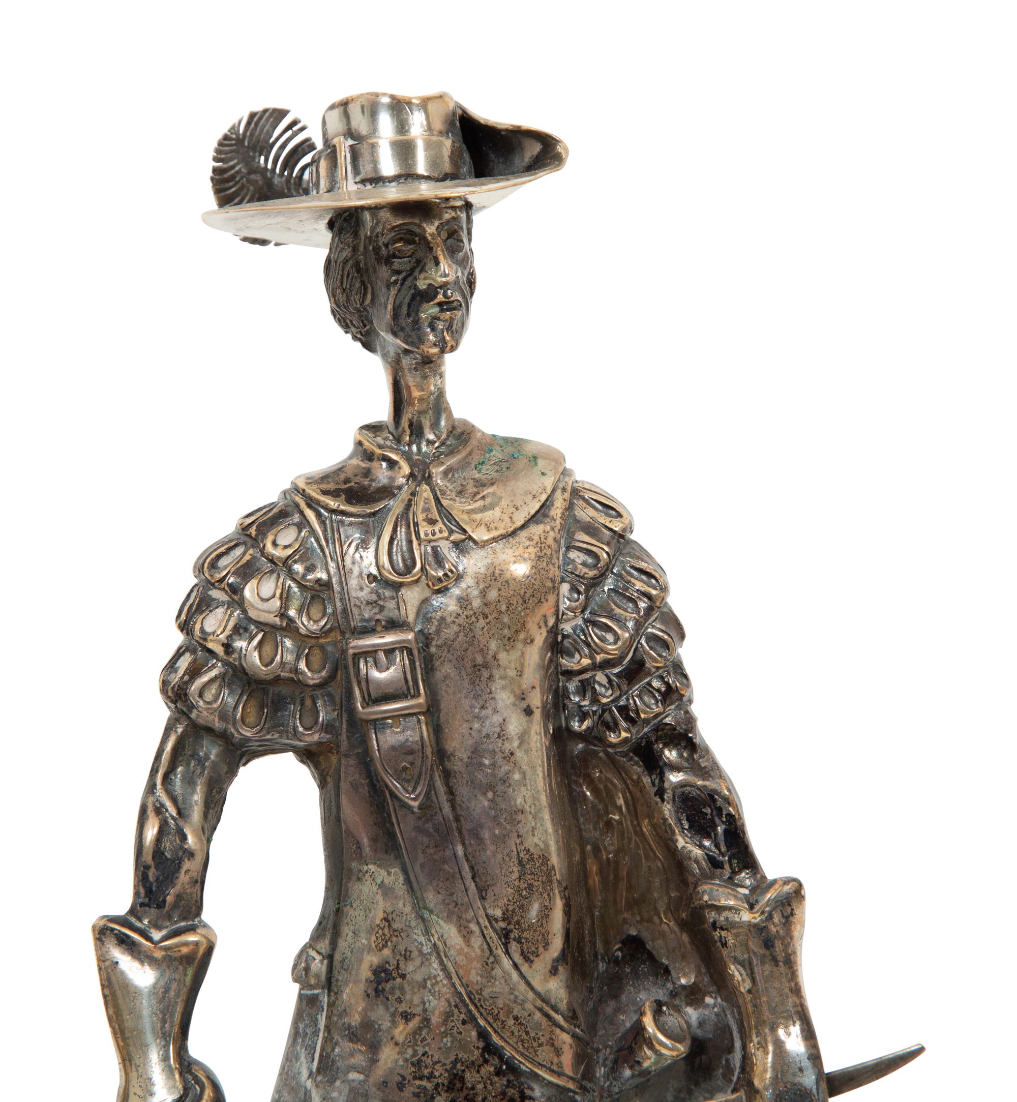 Three Italian Silver Figures on Malachite Bases