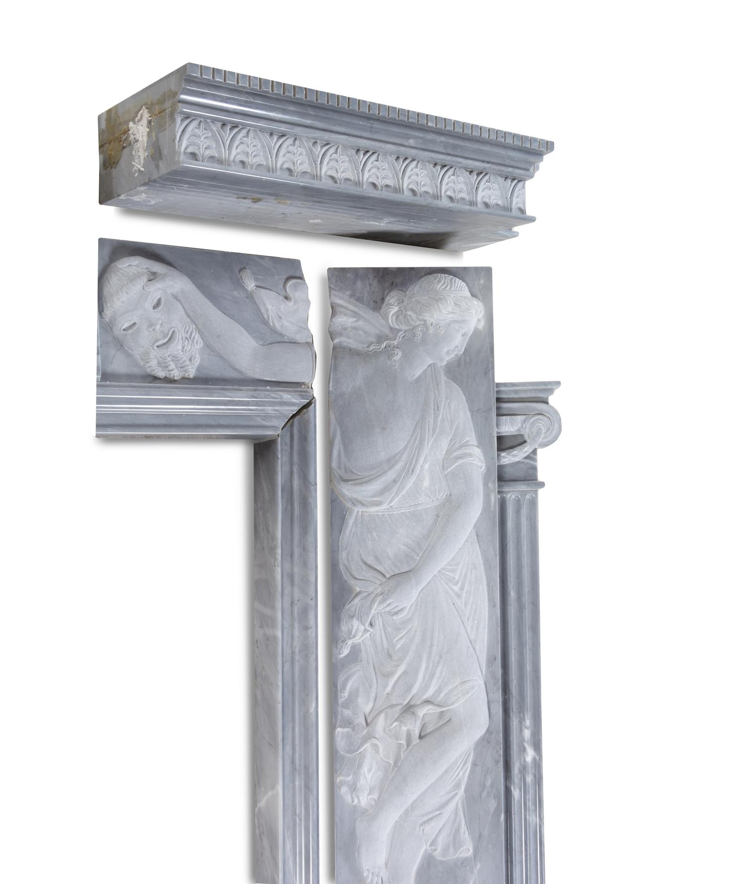 An Italian Carved Bardiglio Imperiale Marble Chimneypiece