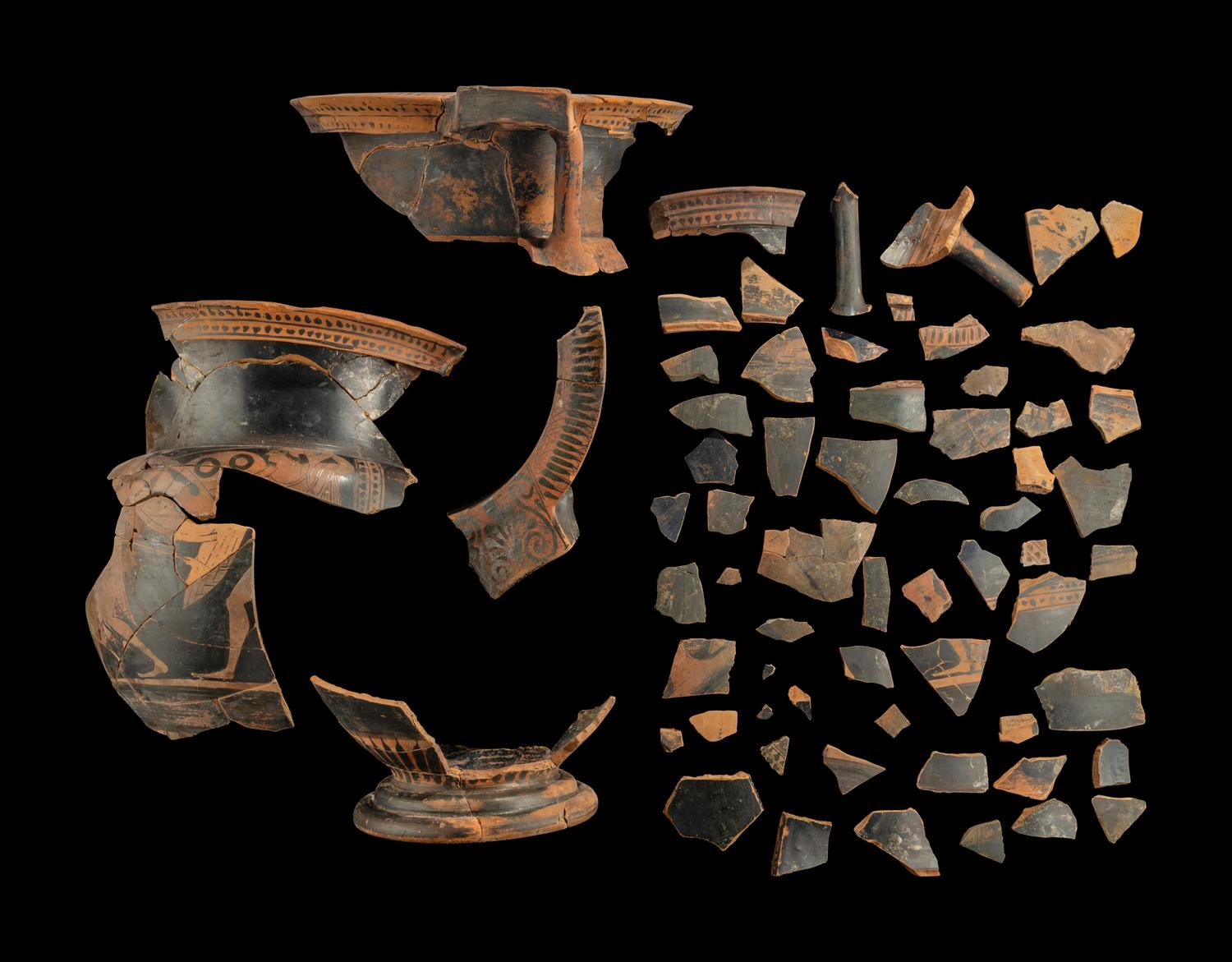 66 Attic Red-Figured Column Krater Fragments with Warriors