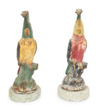A Pair of Polychrome Painted Iron Parrots