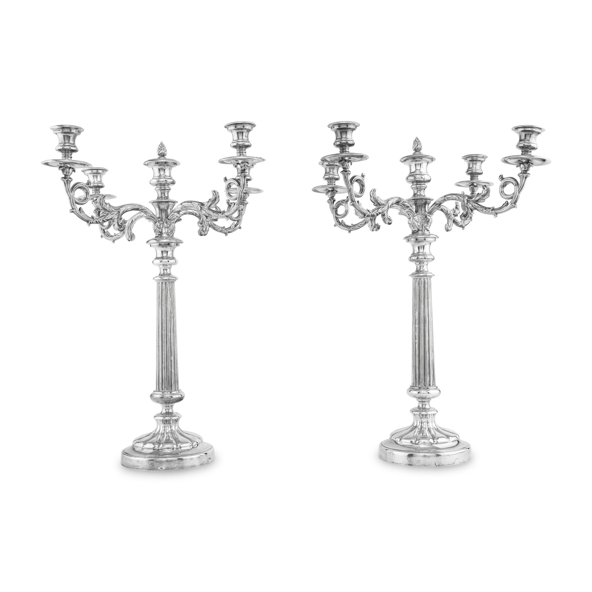 A Pair of Silver-Plate Five-Light Candelabra