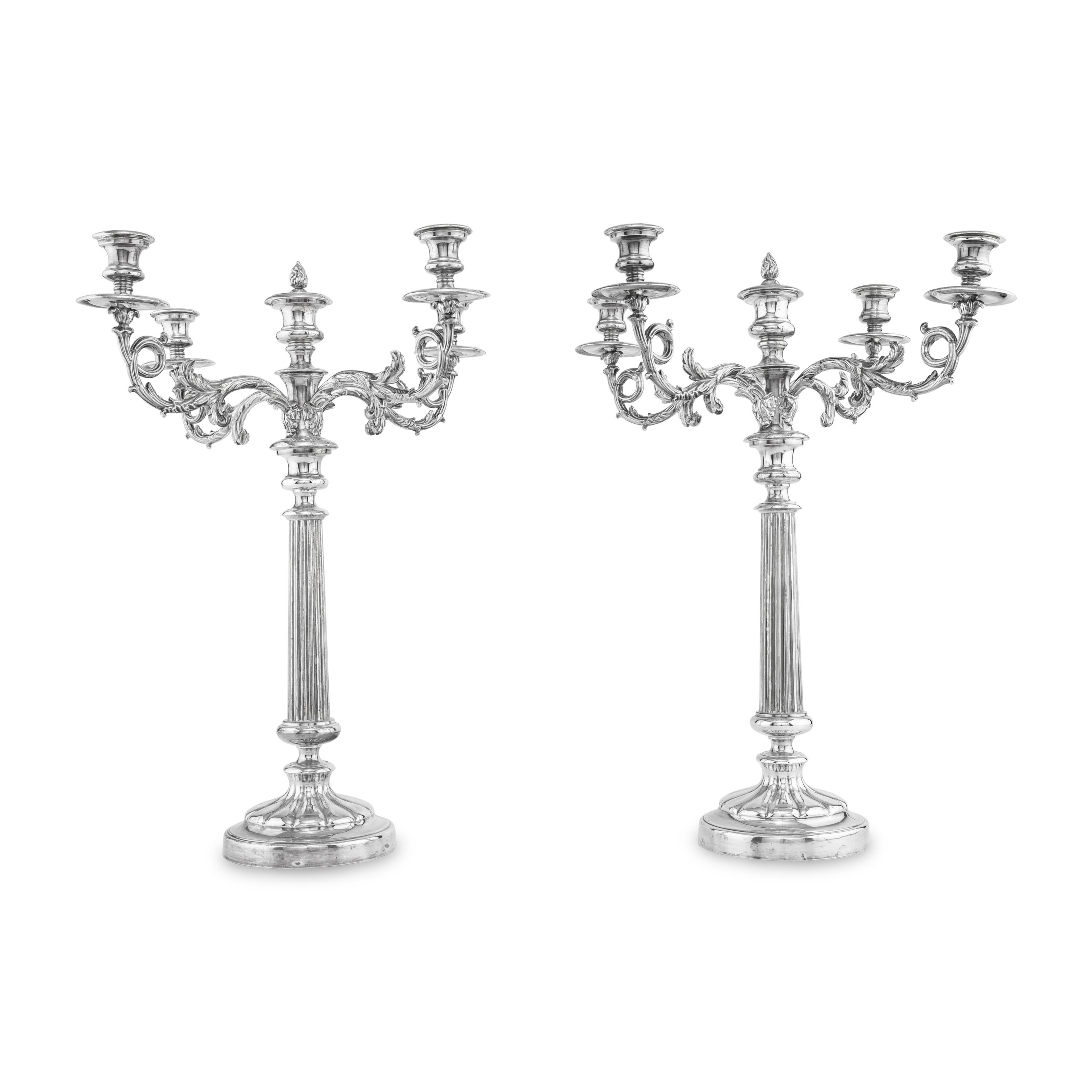A Pair of Silver-Plate Five-Light Candelabra