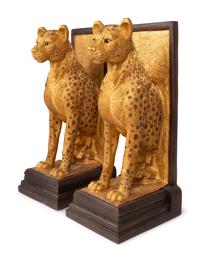 A Pair of Gilt Decorated Resin Cheetah Figures