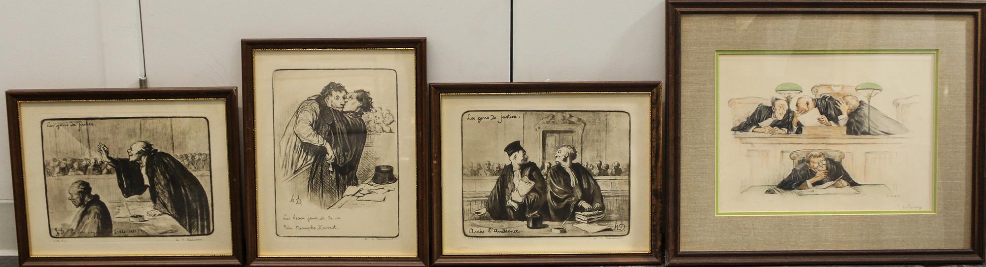 Honore Daumier, (French, 1808-1879), Two plates from Les gens de justice and one plate from Les beaux jours de la vie, together with L'