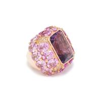 AMETHYST, SYNTHETIC PINK SAPPHIRE, AND DIAMOND RING
