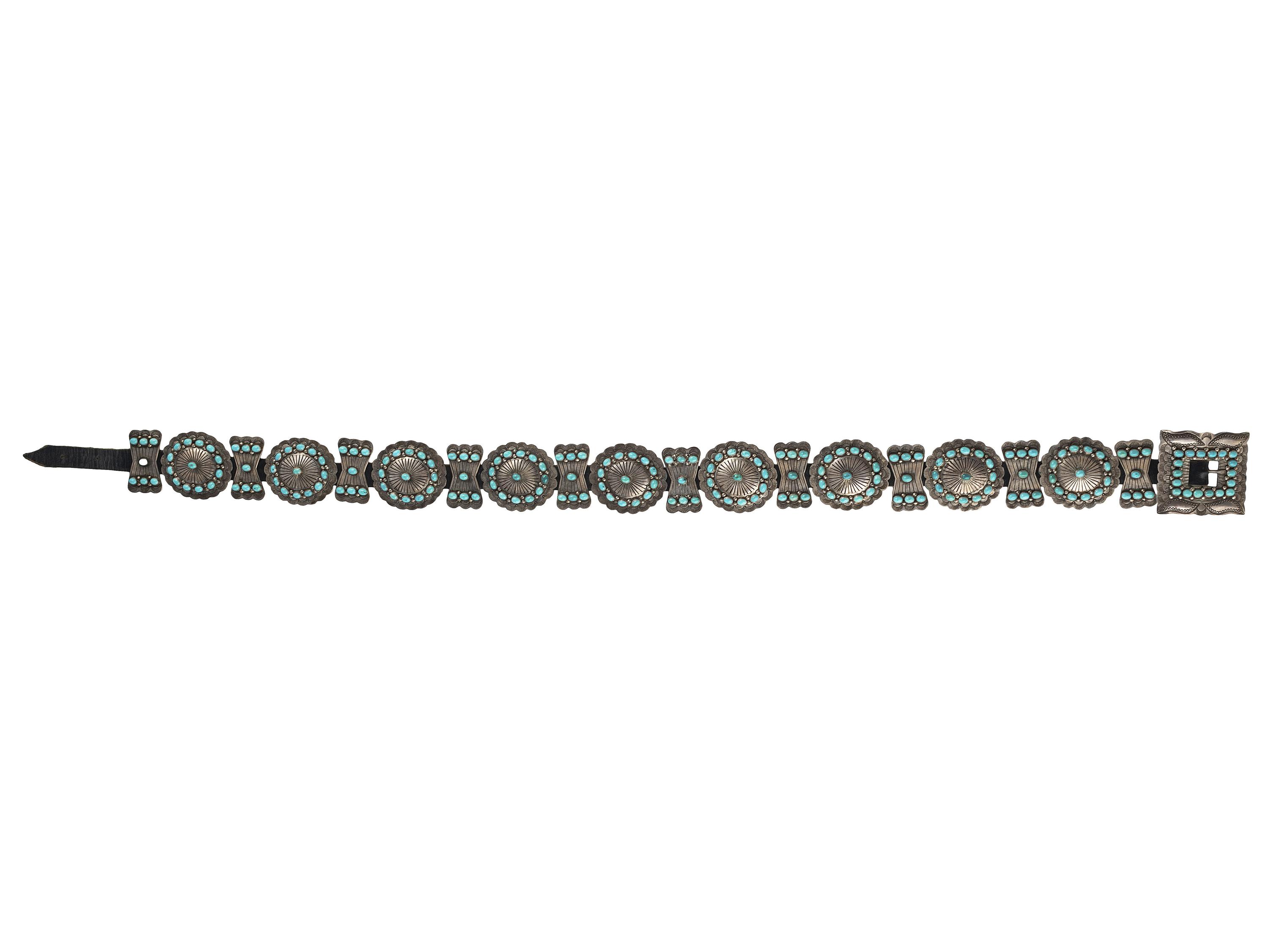 Navajo Turquoise Cluster Concha Belt