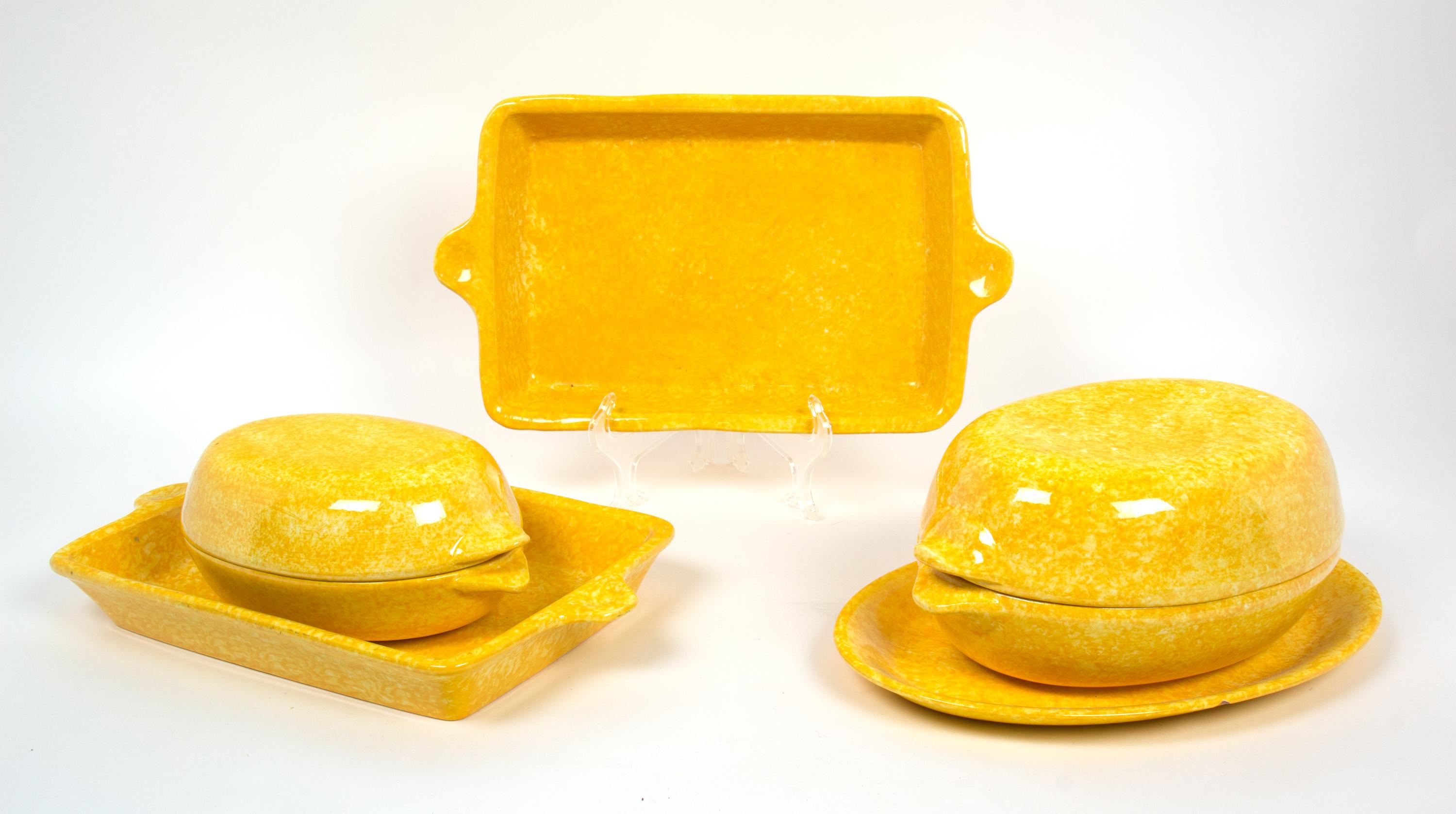 Five Stangl Hand Painted Pottery Casserole Dishes Length of largest dish 17 1/4 inches. — 20TH CENTURY