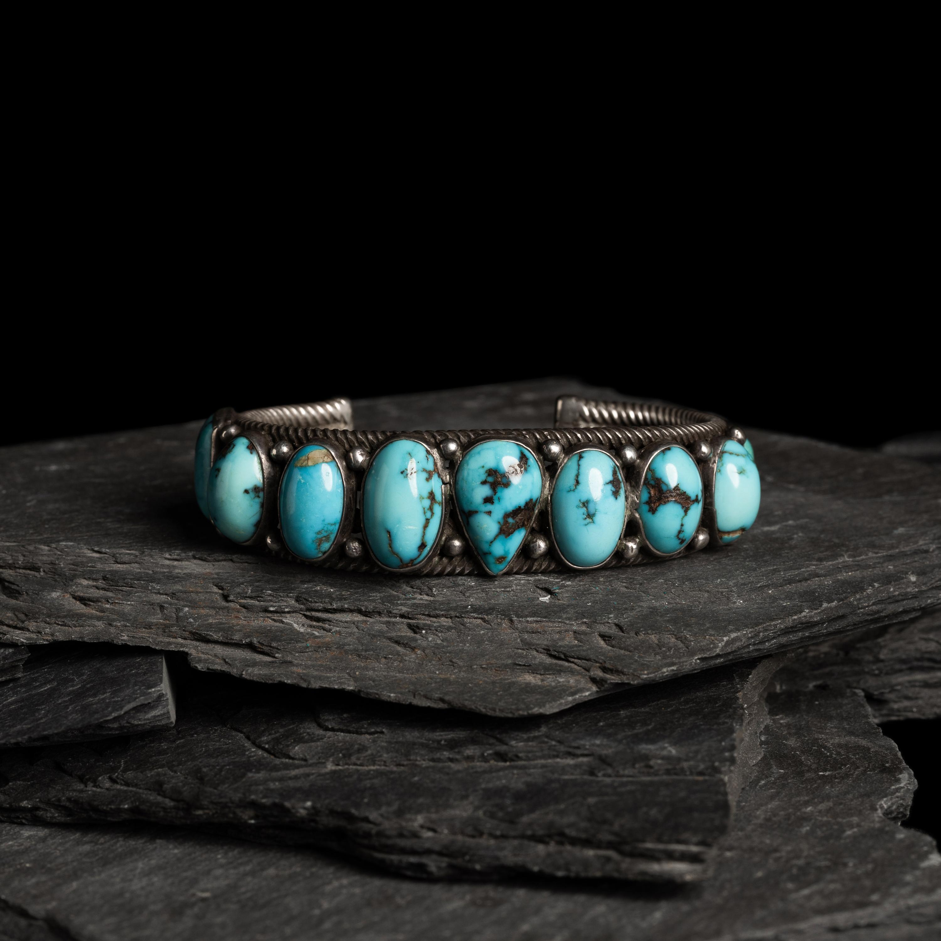 Navajo Twisted Wire and Turquoise Cuff Bracelet