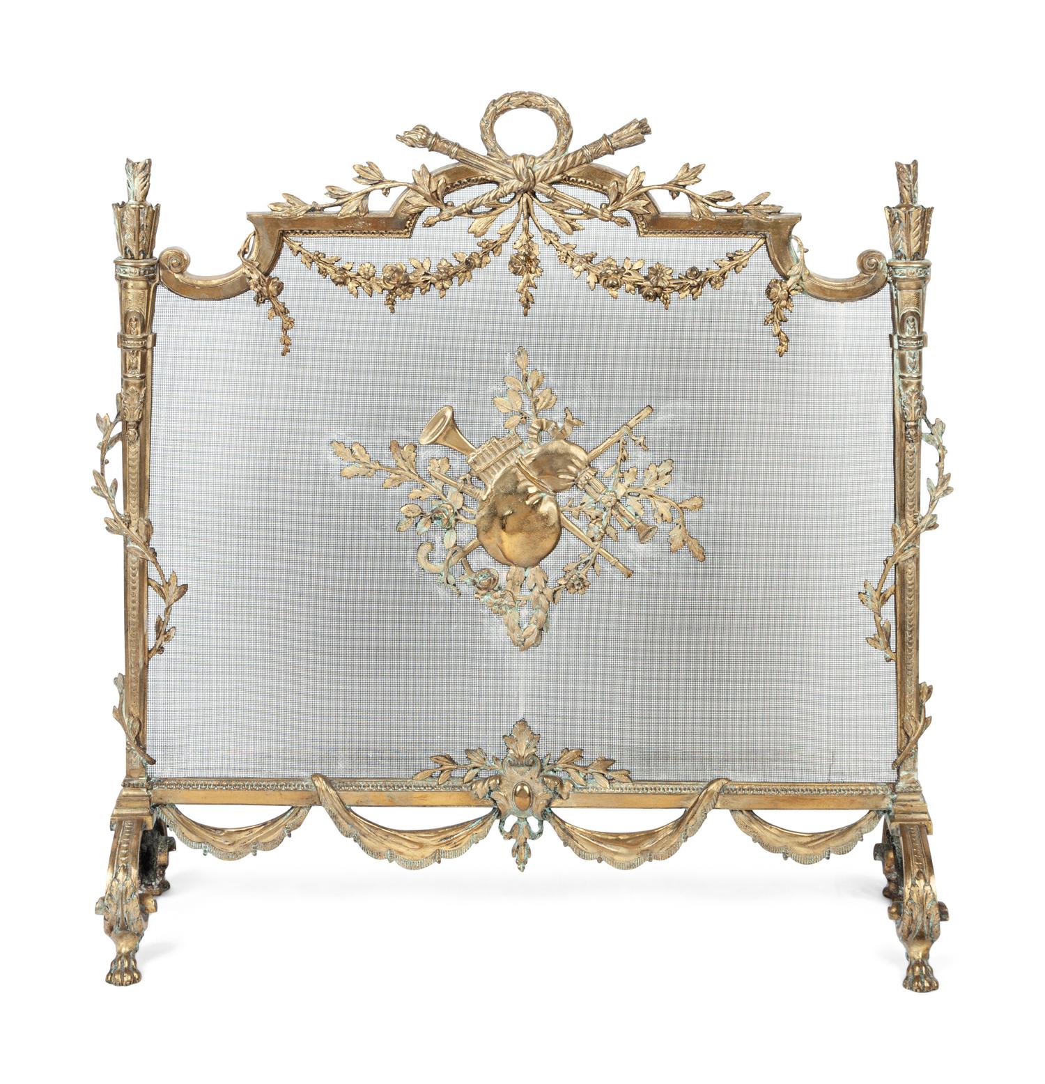 A Louis XVI Style Gilt Bronze Fire Screen