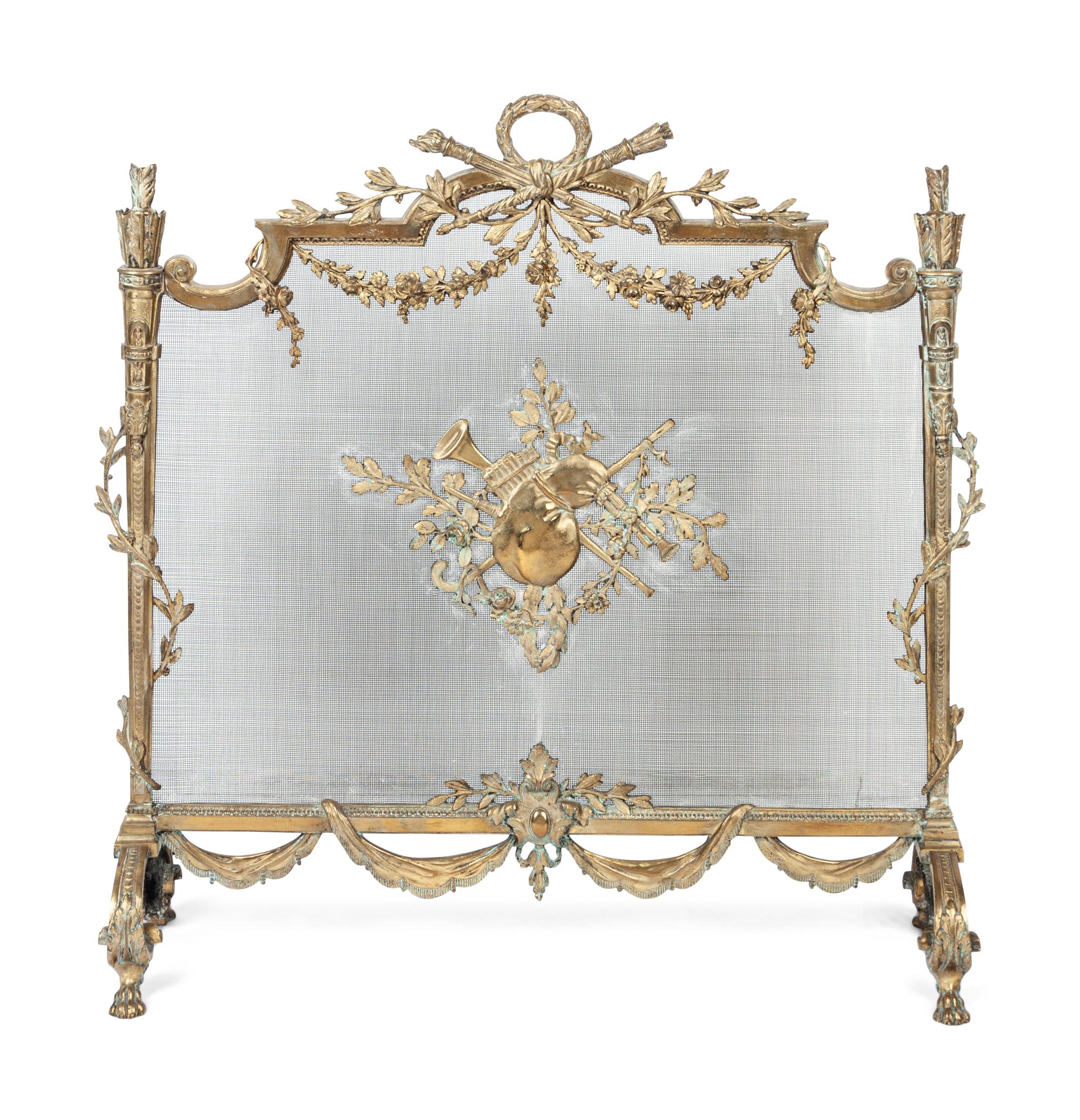 A Louis XVI Style Gilt Bronze Fire Screen
