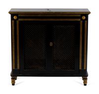 A Regency Style Ebonized and Gilt Decorated Low Side Cabinet — 20TH CENTURY