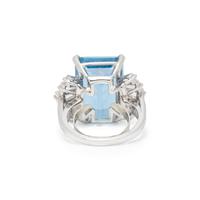 OSCAR HEYMAN, AQUAMARINE AND DIAMOND RING