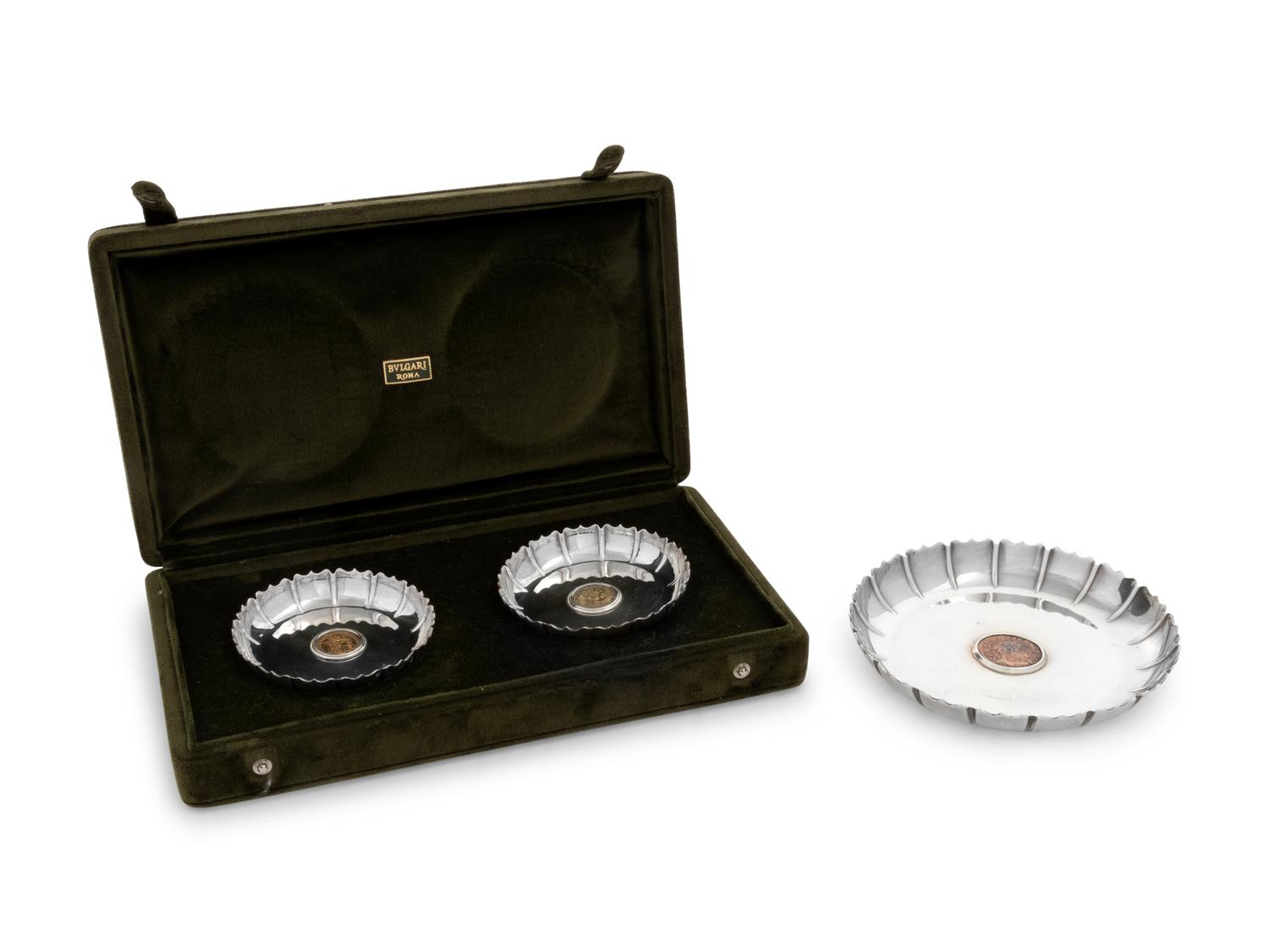Three Bulgari Silver and Ancient Coin-Inset Dishes