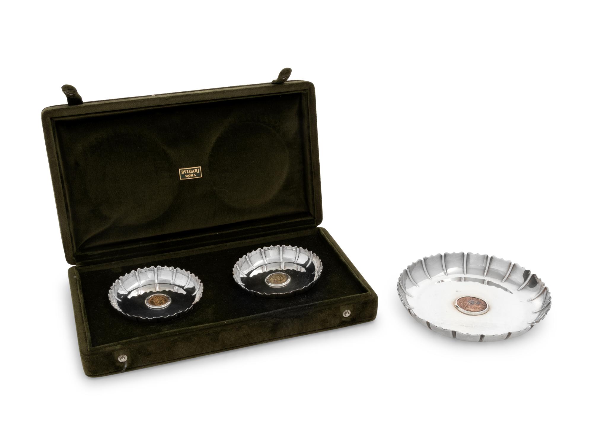 Three Bulgari Silver and Ancient Coin-Inset Dishes