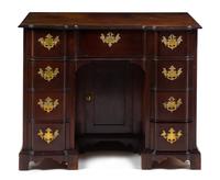 A Chippendale Mahogany Kneehole Desk Height 31 3/4 x width 40 x depth 21 1/2 inches. — BOSTON, MASSACHUSETTS, CIRCA 1750