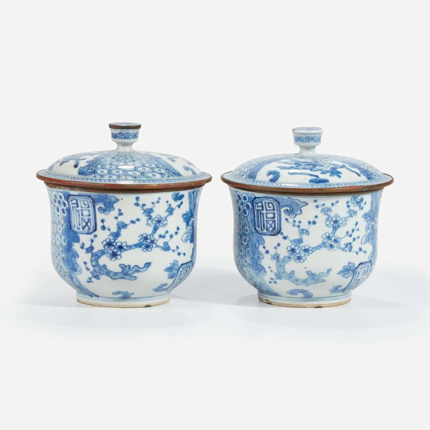 A pair of Chinese blue and white jars and covers Qing dynasty