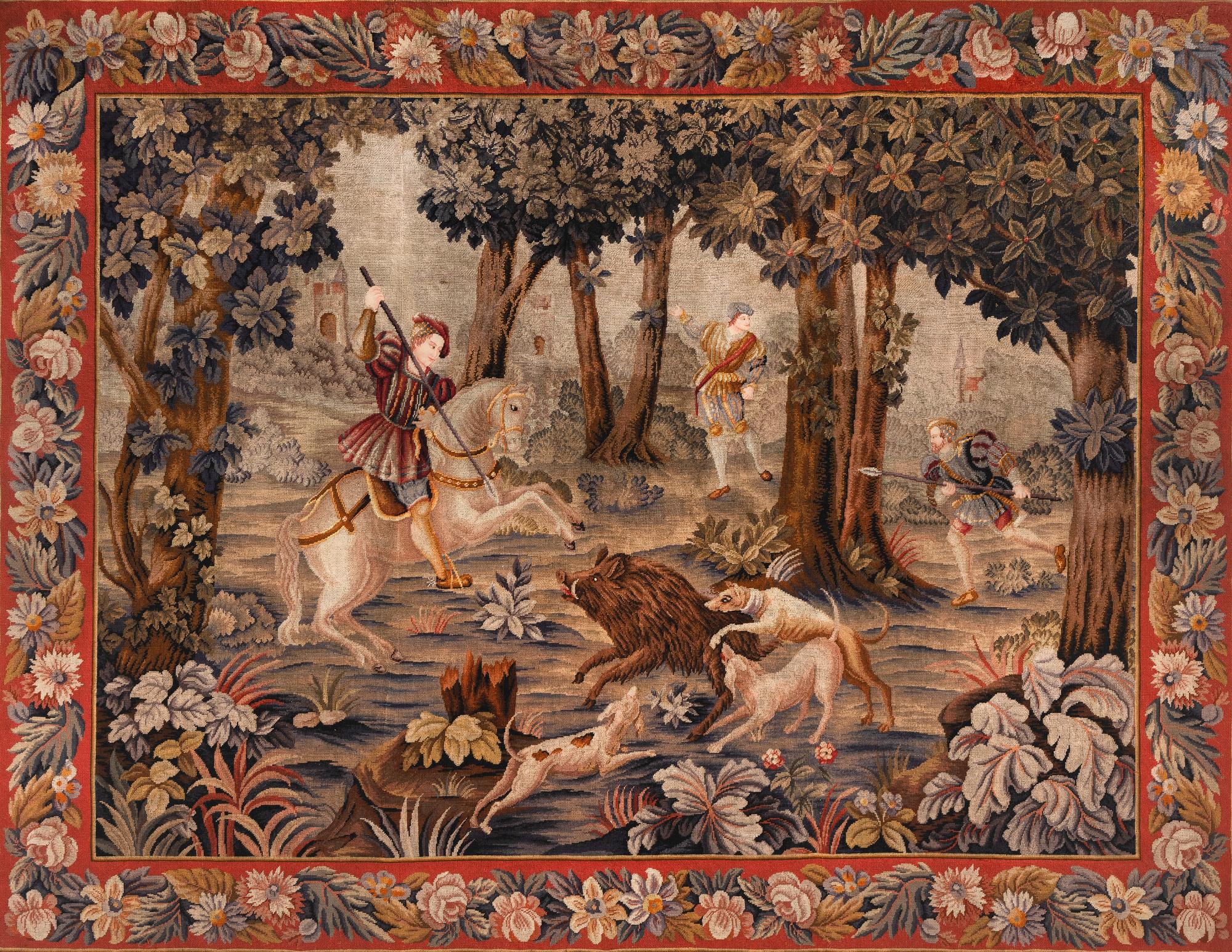 A Framed Continental Needlepoint and Petit Point Tapestry