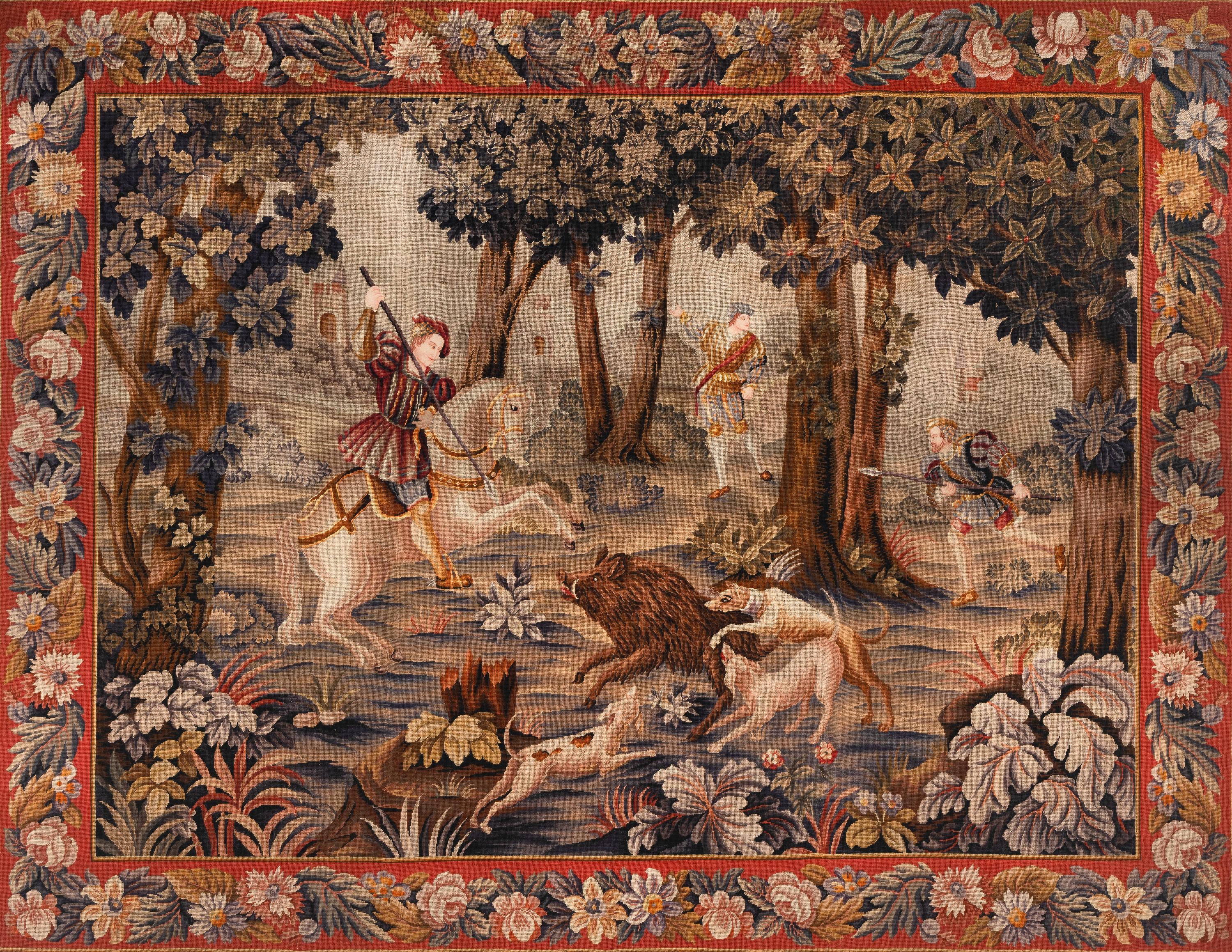 A Framed Continental Needlepoint and Petit Point Tapestry