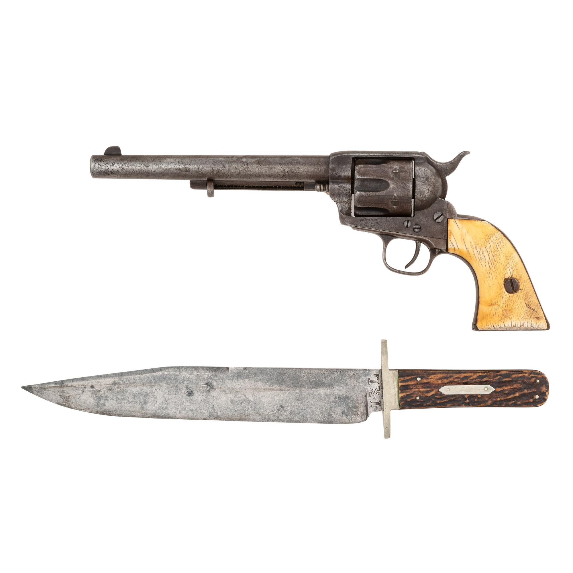 Colt Single Action Army Revolver with Sheffield IXL Bowie Knife and Period Cartridge Belt Rig