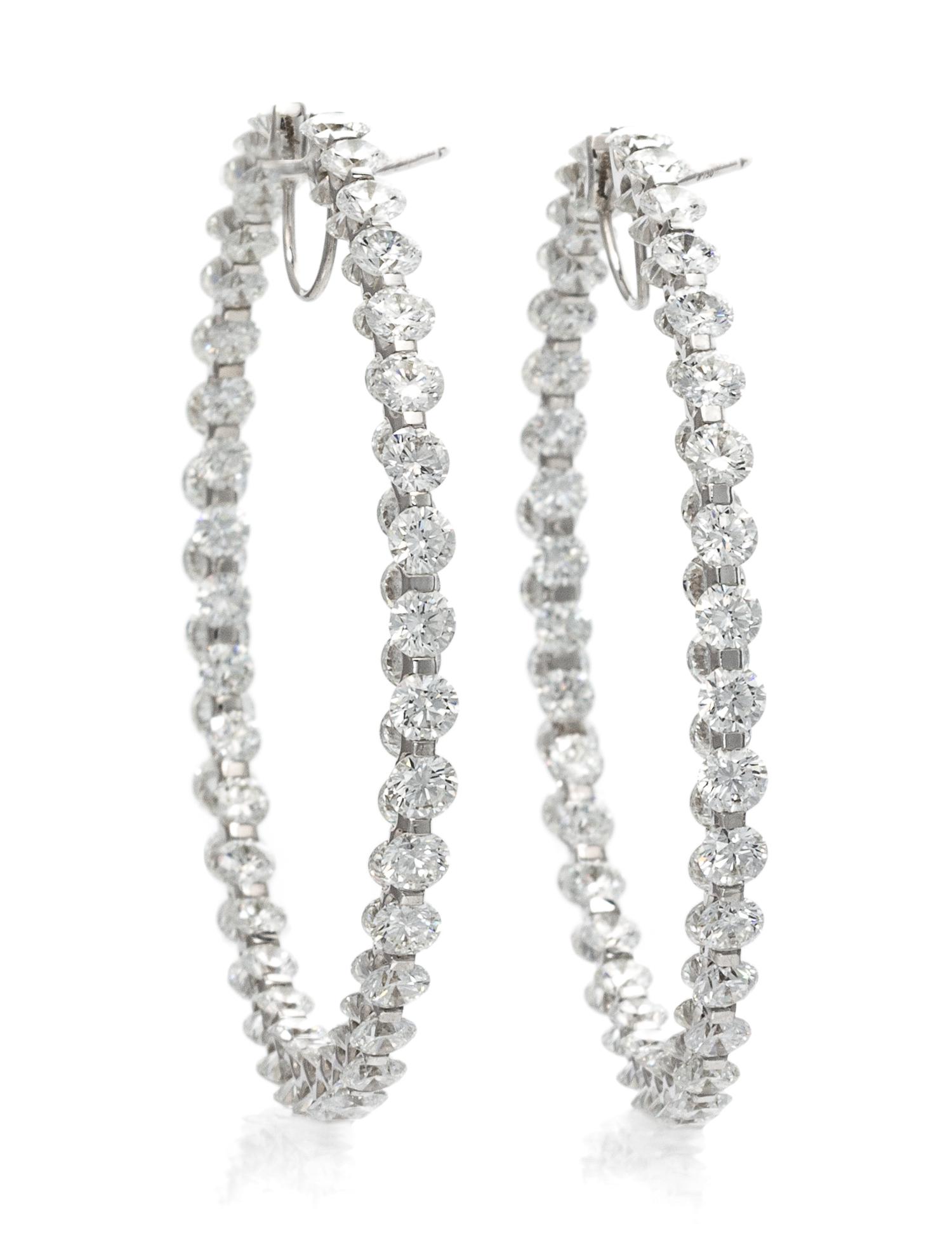 A Pair of 18 Karat White Gold and Diamond Inside-Out Hoop Earrings, Chopard, 8.70 dwts.