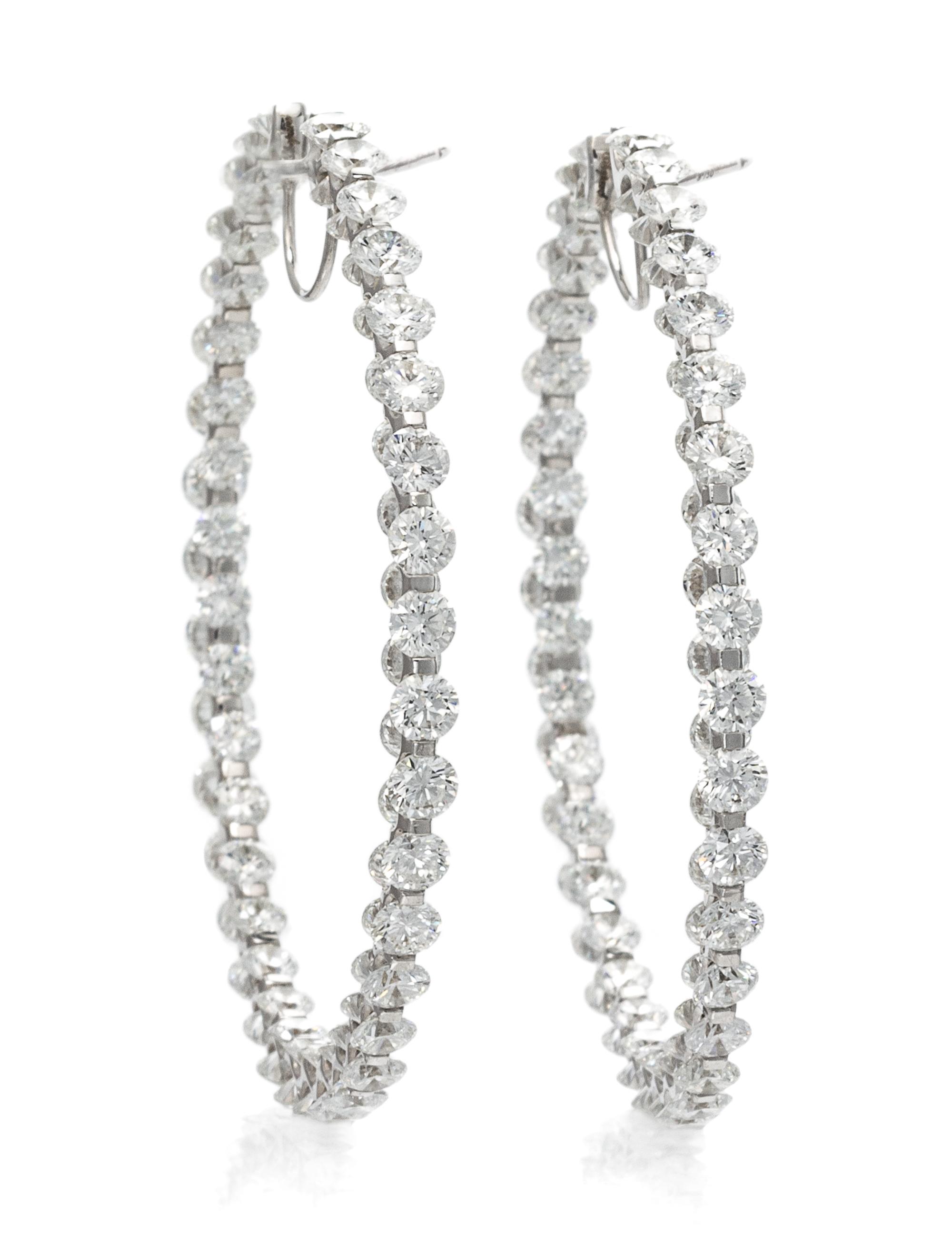 A Pair of 18 Karat White Gold and Diamond Inside-Out Hoop Earrings, Chopard, 8.70 dwts.