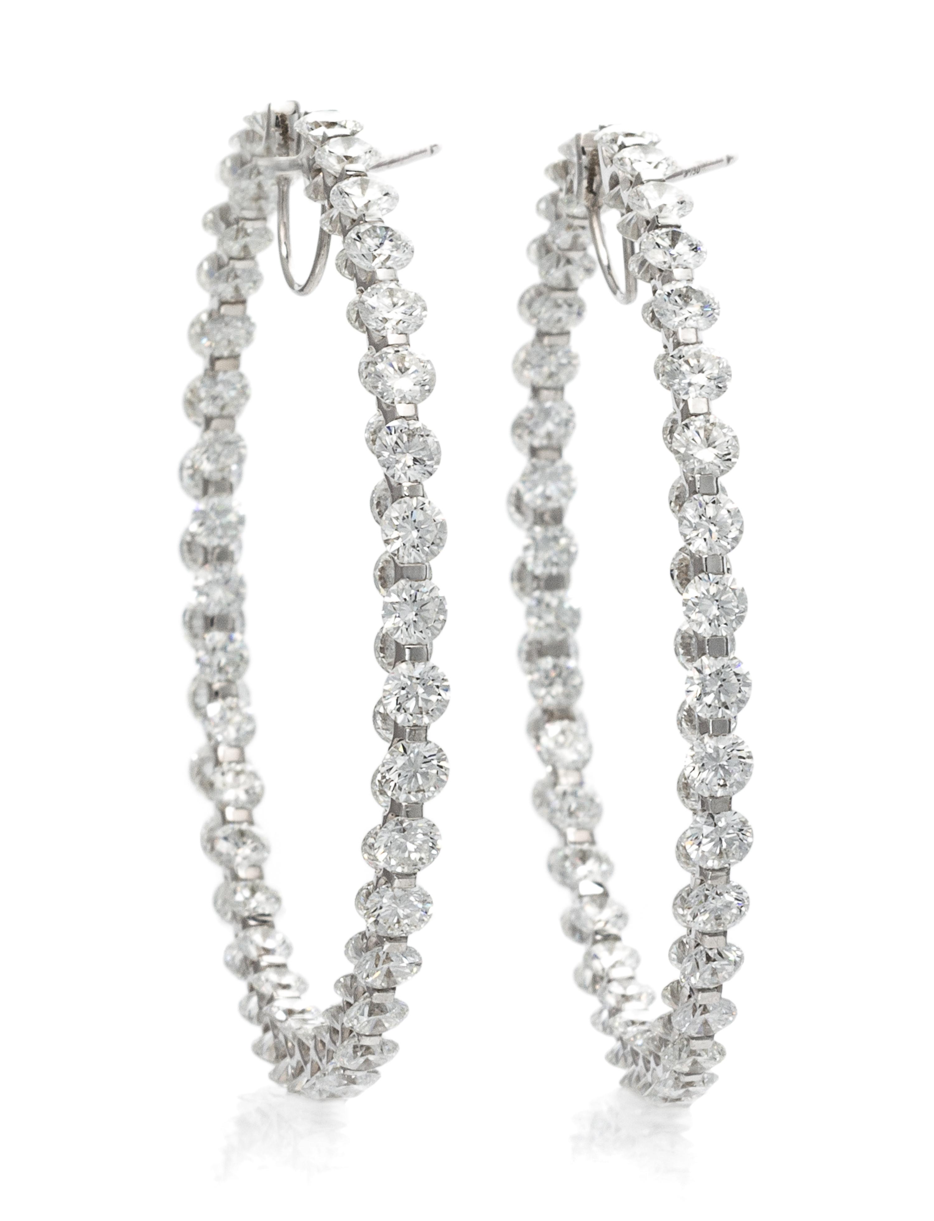 A Pair of 18 Karat White Gold and Diamond Inside-Out Hoop Earrings, Chopard, 8.70 dwts.