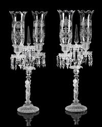 A Pair of Baccarat Etched and Molded Glass Figural Two-Light Candelabra