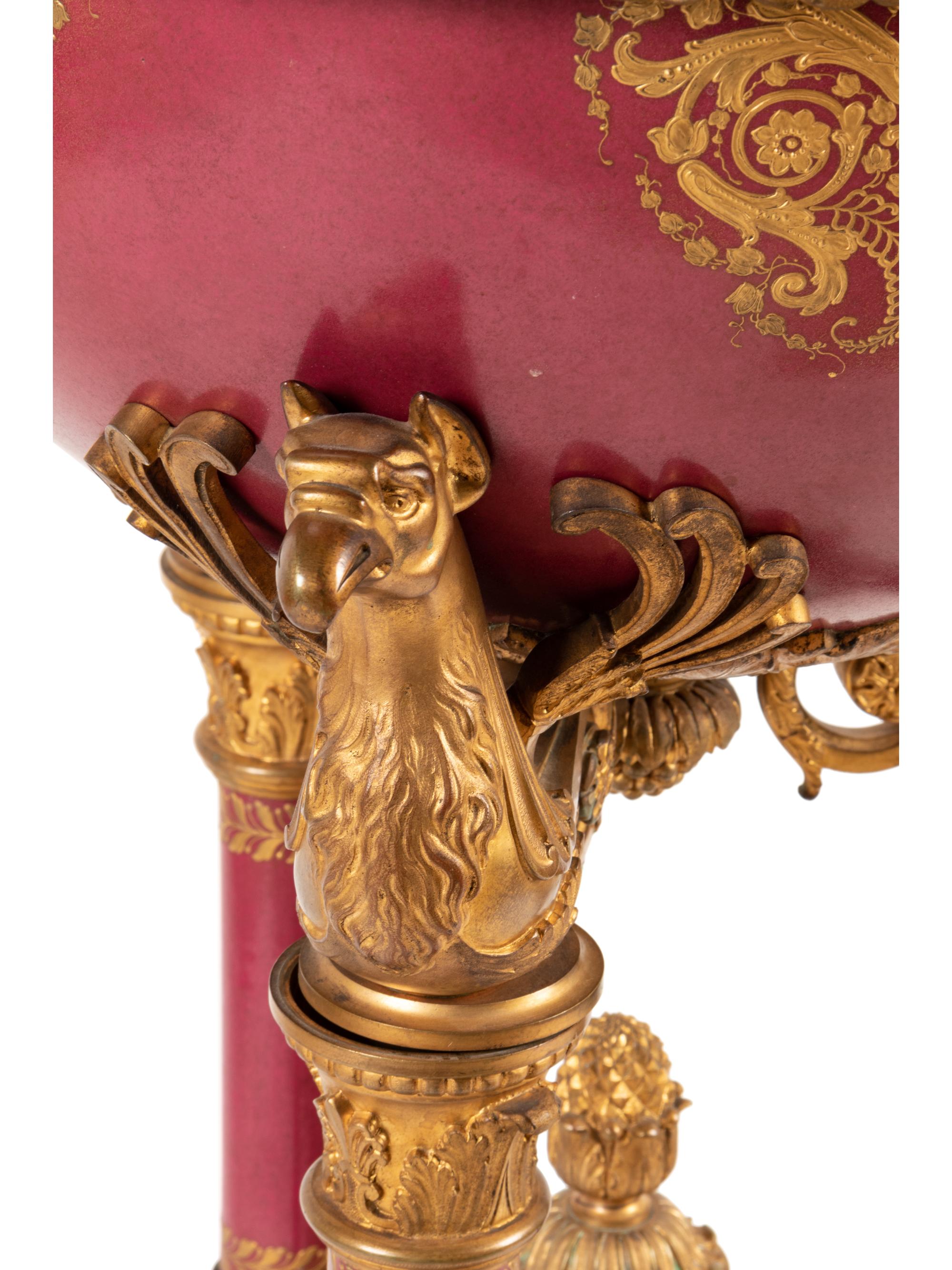 A Sèvres Style Gilt Bronze Mounted Porcelain Jardinière on Stand
