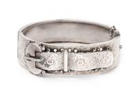 An Antique Sterling Silver Buckle Motif Bangle Bracelet, 23.10 dwts.