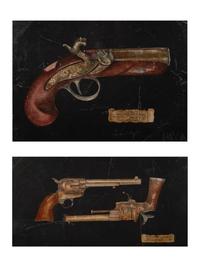 A Pair of Sgraffito Paintings of Pistols