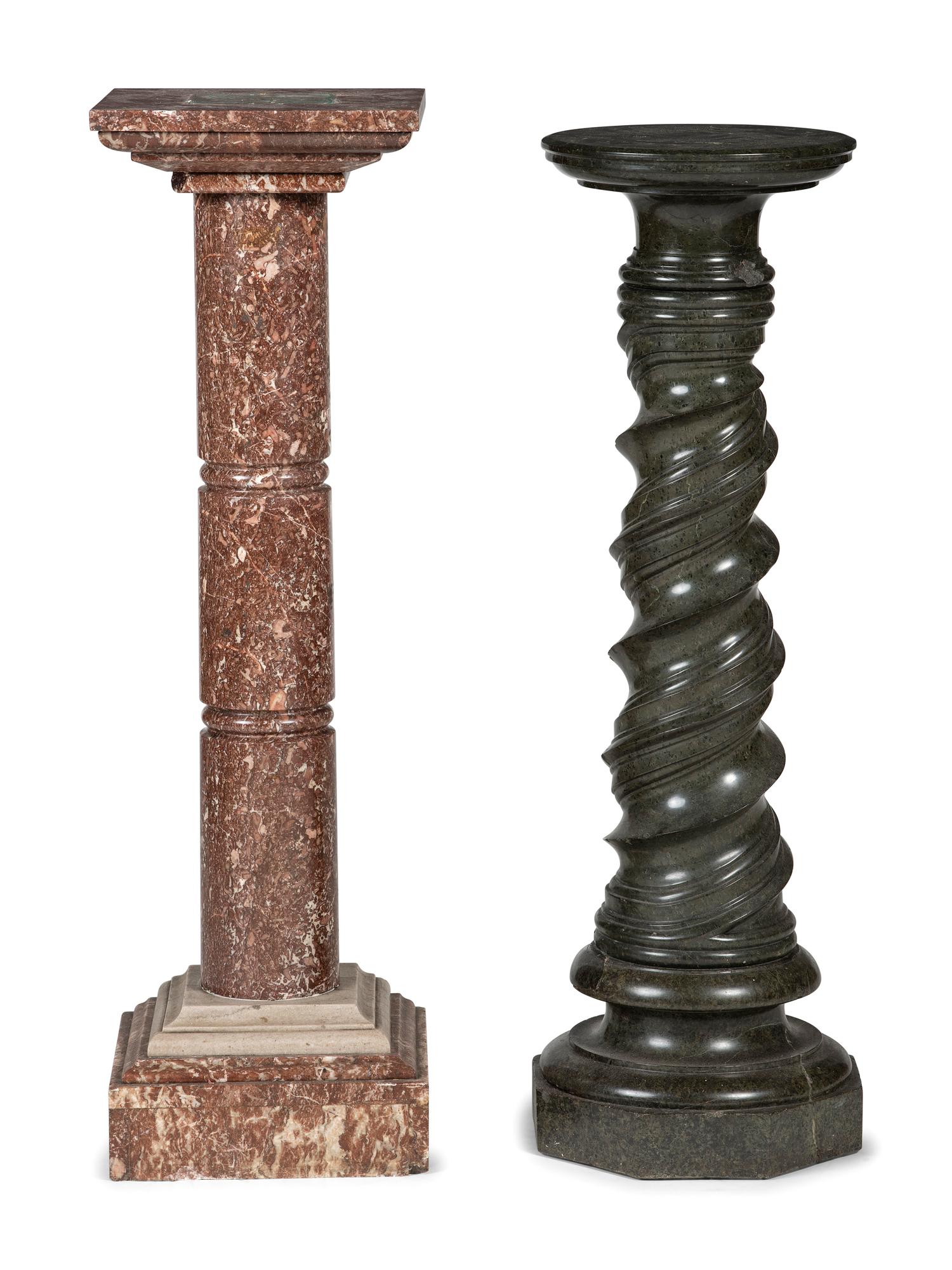 Two Continental Carved Marble Column Pedestals
