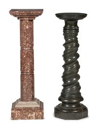 Two Continental Carved Marble Column Pedestals