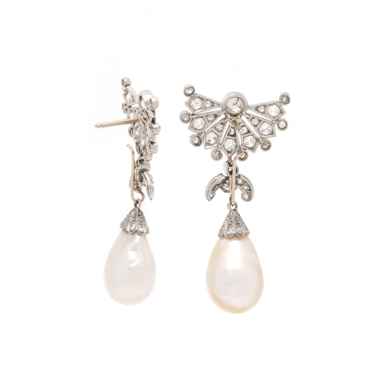 CARTIER, NATURAL PEARL AND DIAMOND EARRINGS WITH ADDITIONAL CARVED EMERALD DROPS