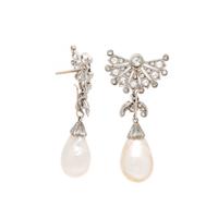 CARTIER, NATURAL PEARL AND DIAMOND EARRINGS WITH ADDITIONAL CARVED EMERALD DROPS