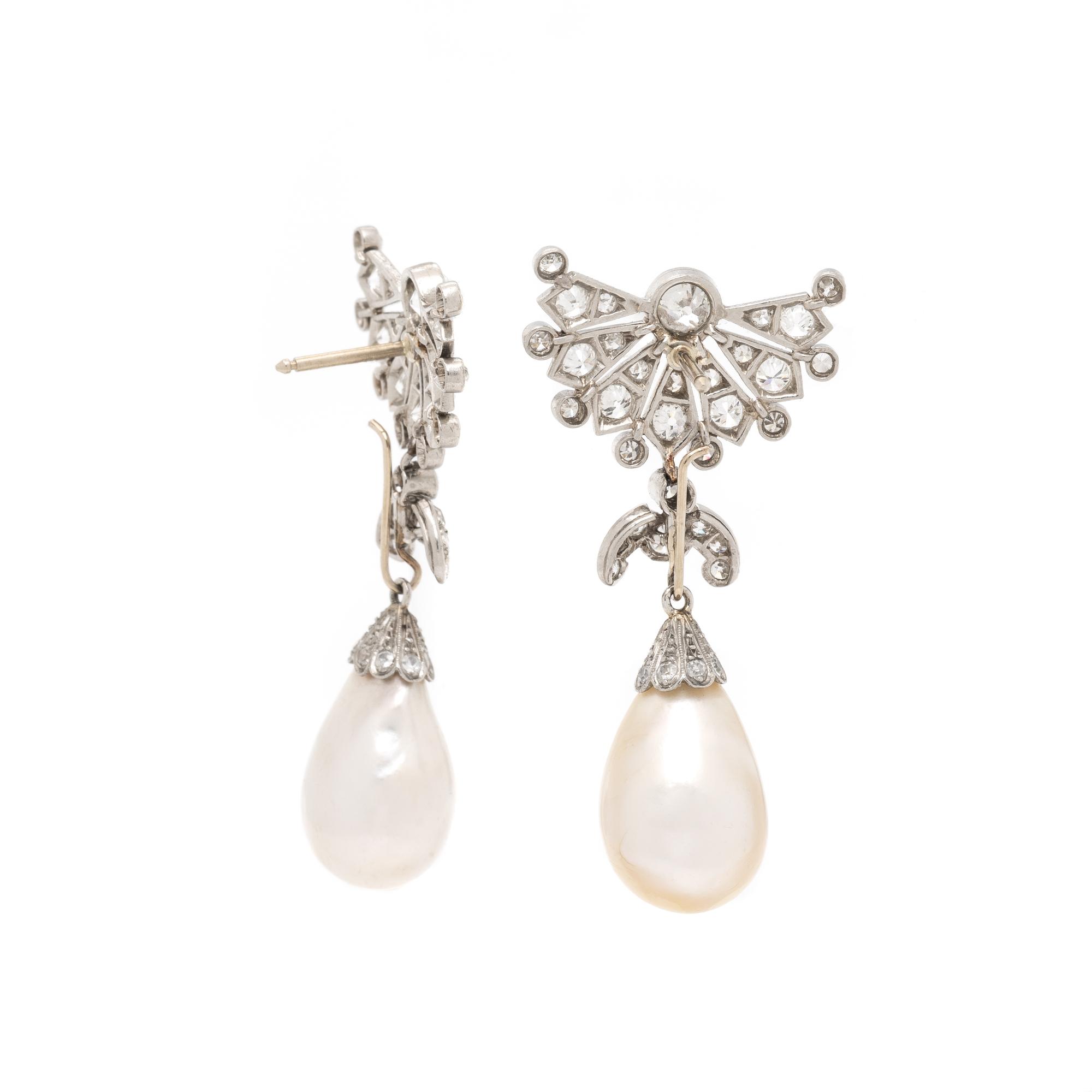CARTIER, NATURAL PEARL AND DIAMOND EARRINGS WITH ADDITIONAL CARVED EMERALD DROPS