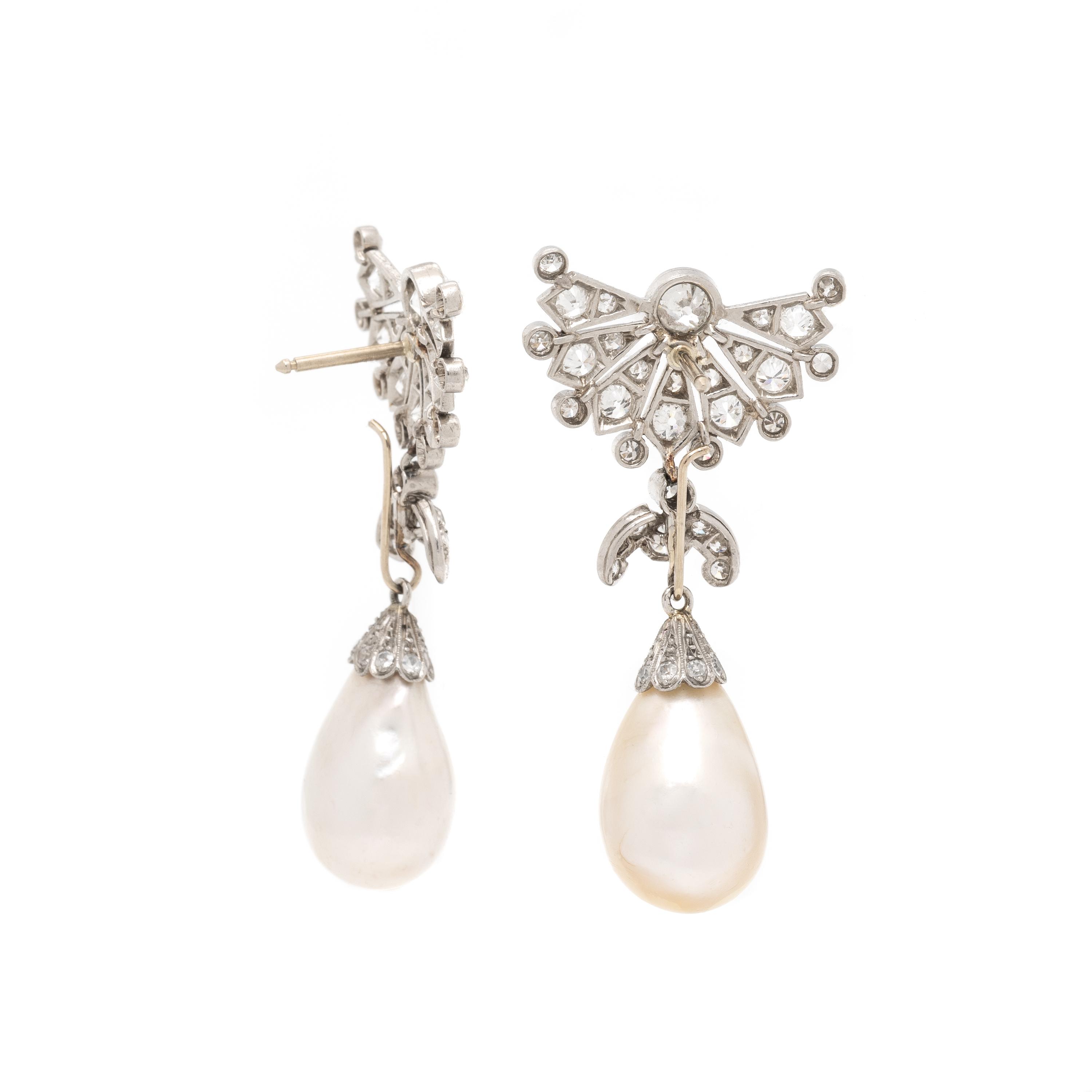 CARTIER, NATURAL PEARL AND DIAMOND EARRINGS WITH ADDITIONAL CARVED EMERALD DROPS