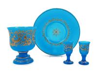 A Continental Enameled Opaline Glass Punch Set