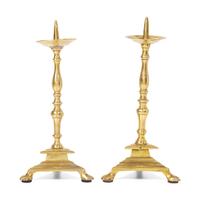 A Pair of Baroque Brass Pricket Candlesticks