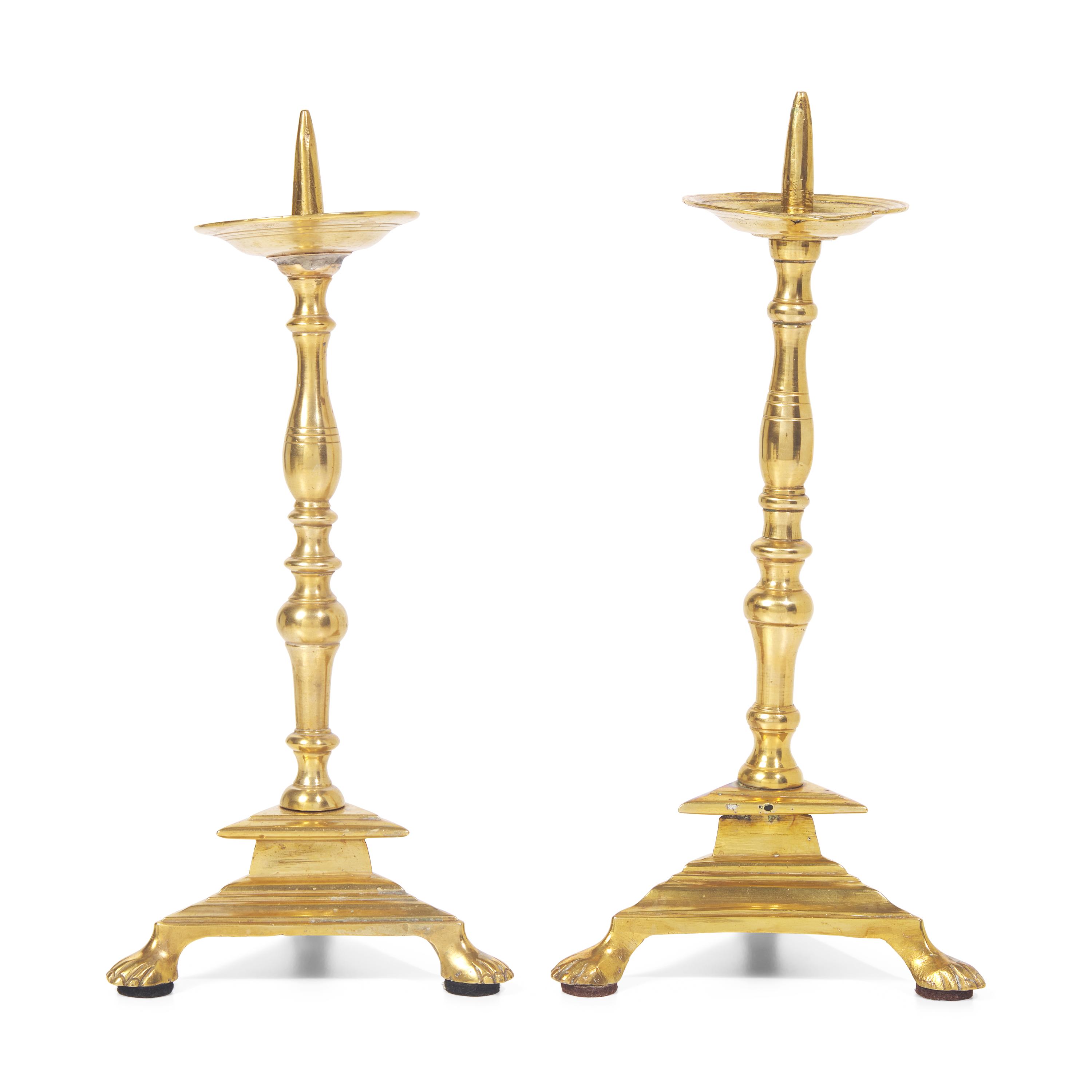 A Pair of Baroque Brass Pricket Candlesticks